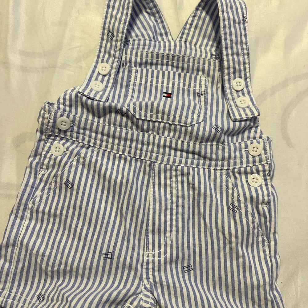 Tommy Hilfiger Blue and White Striped Overalls